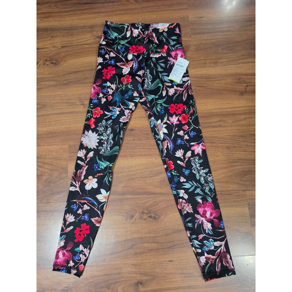 NWT Old Navy Active Leggings Small Black Floral Go-Dry High Rise Compression